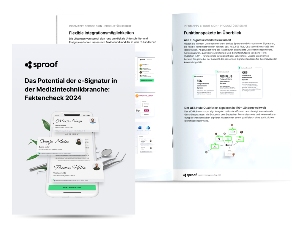 Mockup Whitepaper e-Signatur für die Medizintechnik - sproof